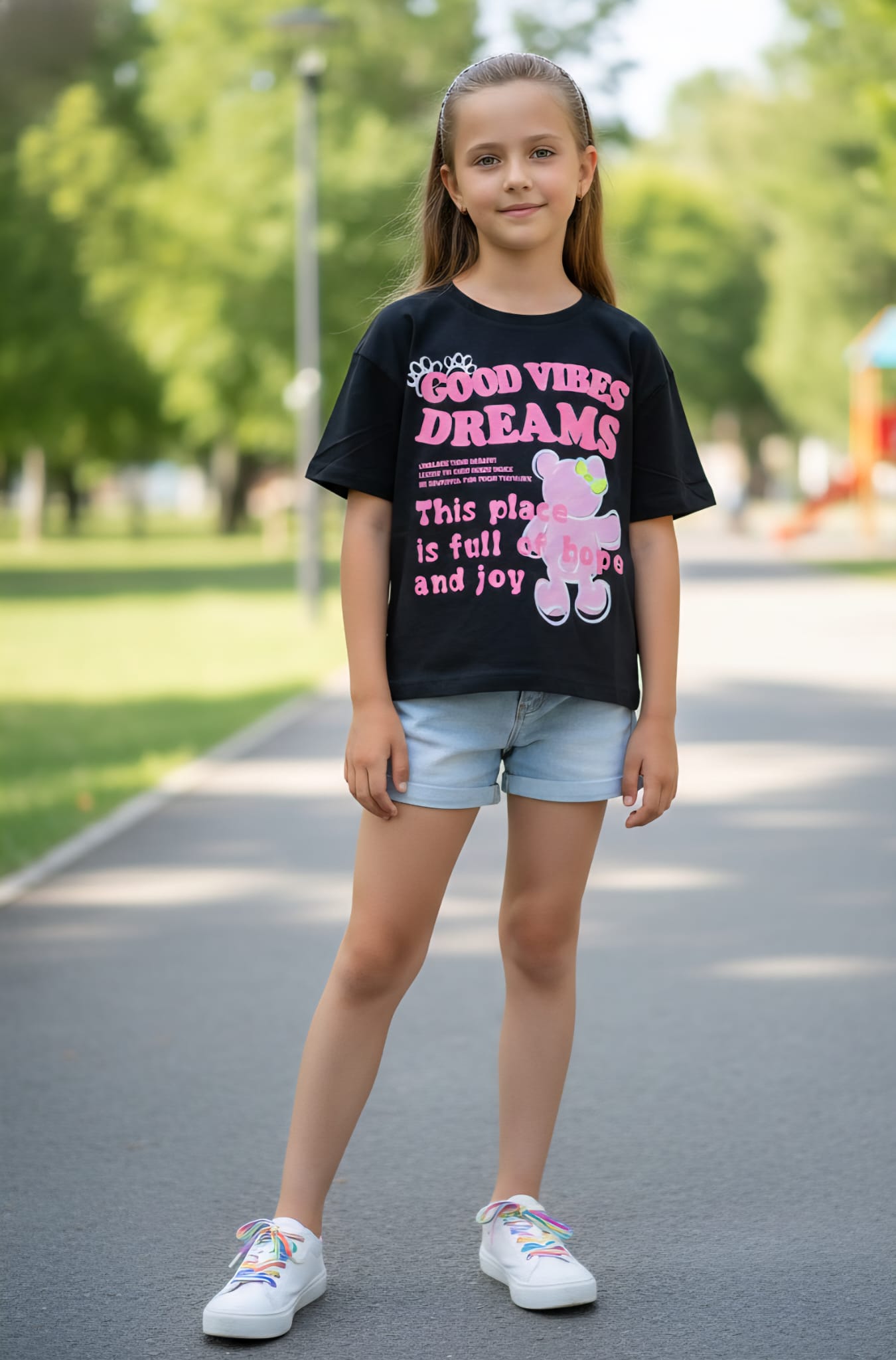 Shirt Meisjes Good Vibes Dreams Black