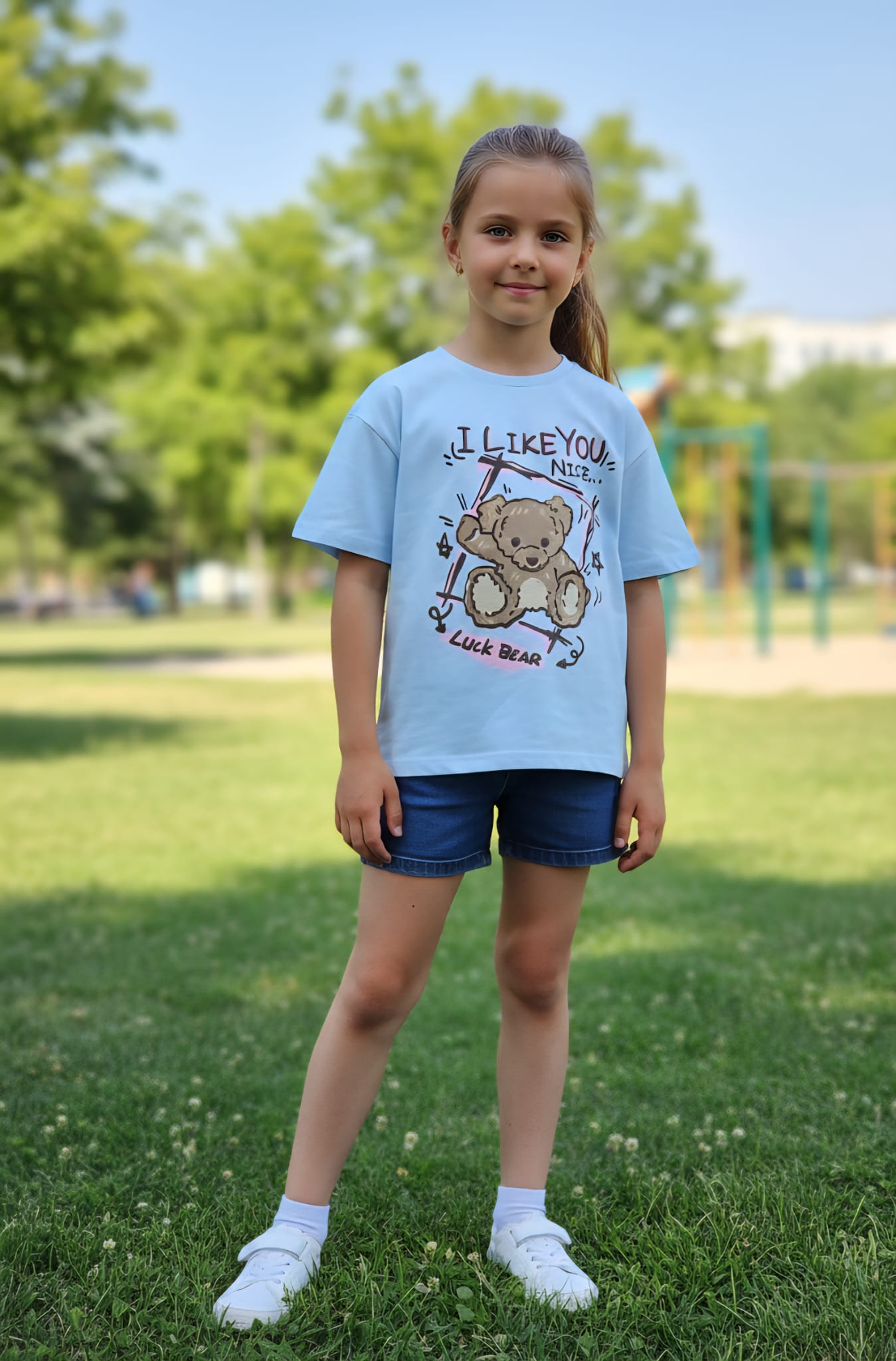 Shirt Meisjes Lucky Bear Bloom Blue