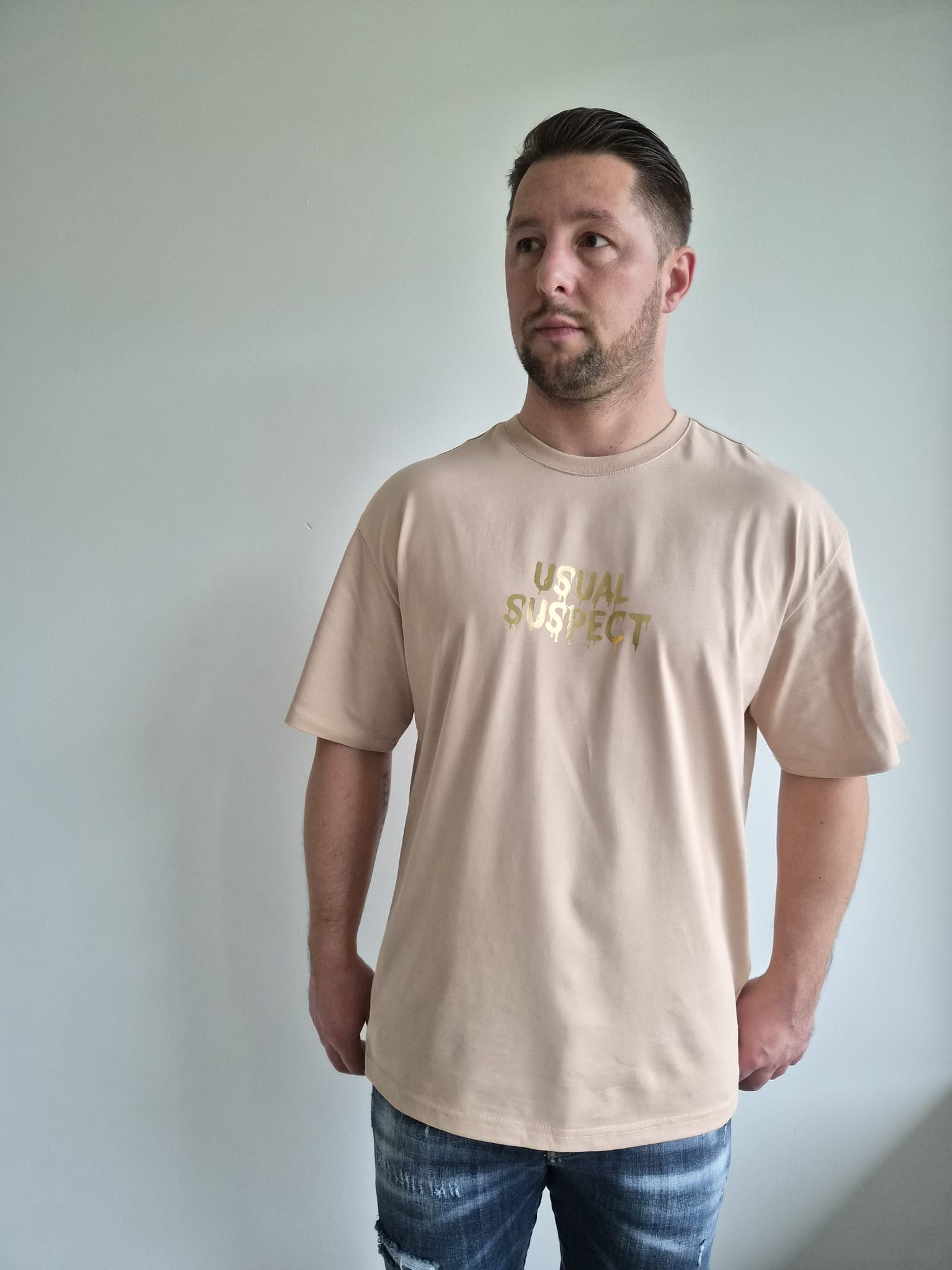 Oversized T-Shirt M Usual Suspect Gold Pink