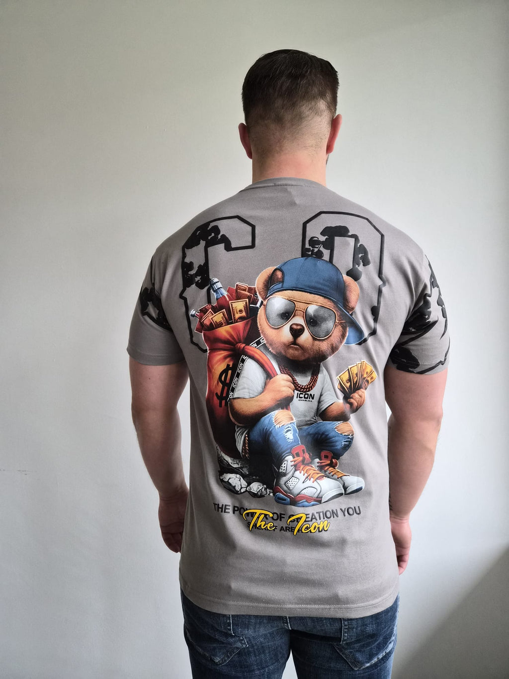 Oversized T-Shirt Icon Bear Bloom Grey