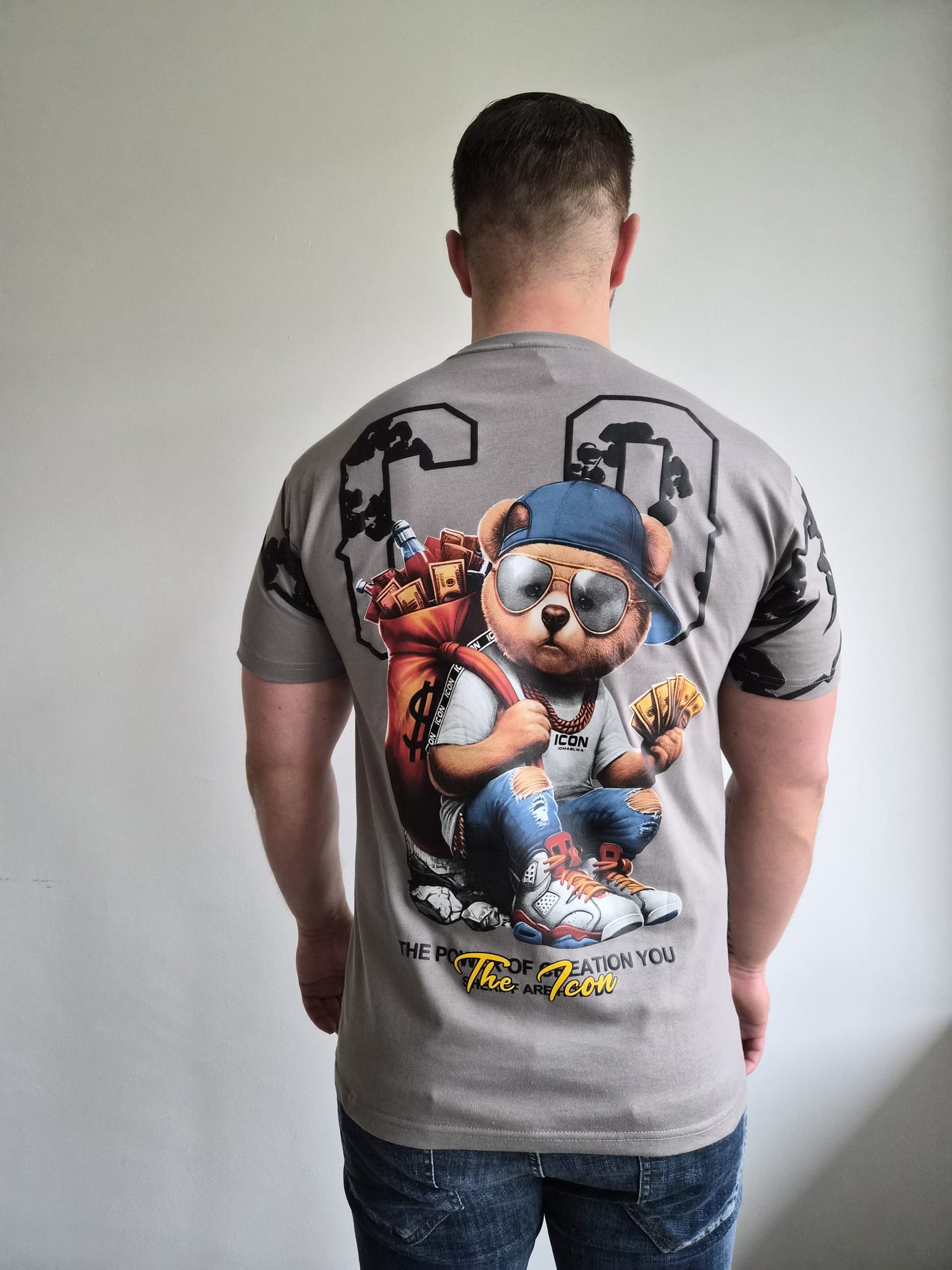 Oversized T-Shirt Icon Bear Bloom Grey